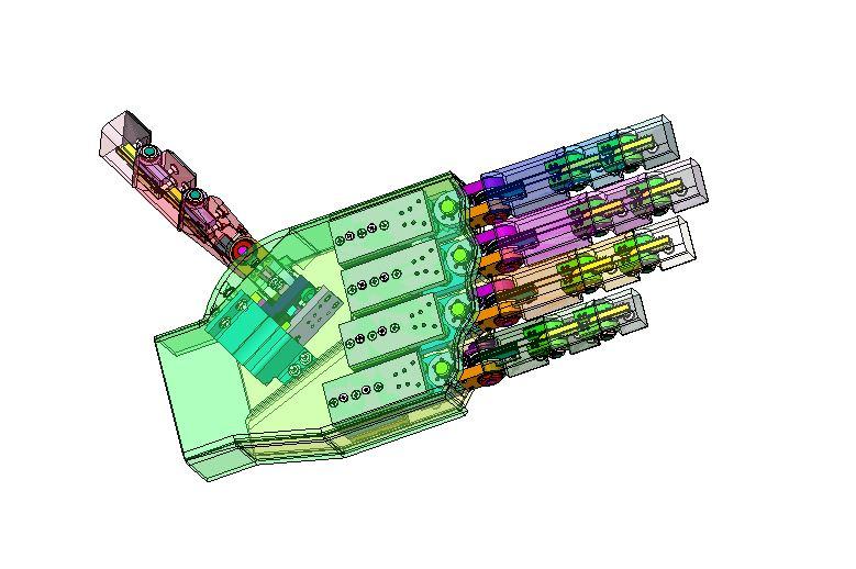 Bazowy projekt mechaniczny protezy wykonany w programie Solidwork, który jest bazą do stworzenia prototypu protezy